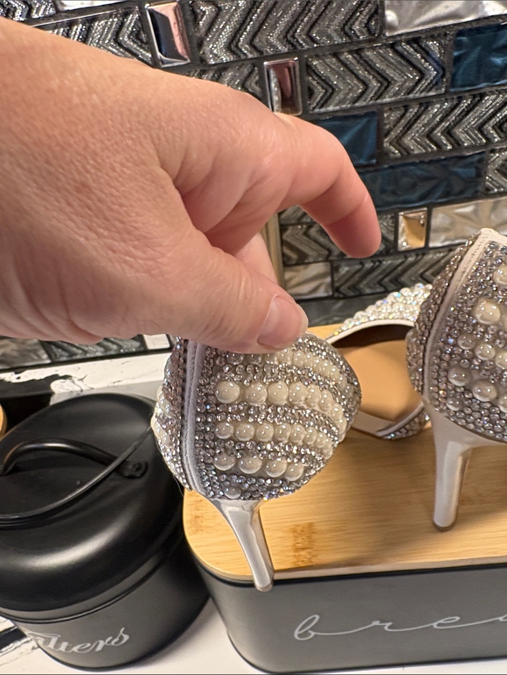 INC International Concepts Ivory Pearl & Crystal Pointed-Toe Slingback Pumps - Picture 6 of 9